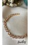 Gold Color Leaf Form Crystal Stone Detailed Premium Metal Alloy Bracelet - 2