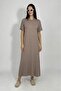 Women's Summer Short Sleeve Viscose Midi Length Crew Neck Dress Mink - 2