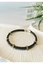Zircon stone detailed gold knitted leather bracelet brown - 3