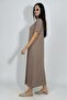 Women's Summer Short Sleeve Viscose Midi Length Crew Neck Dress Mink - 5