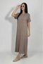 Women's Summer Short Sleeve Viscose Midi Length Crew Neck Dress Mink - 3