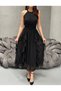 Women's Halter Neckline Waist-Slit Lined Midi Length Chiffon Dress - 4