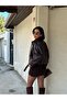 Women's New Season Belted Leather Jacket with Soft Fur Lining Detail - 5