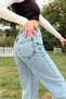 Kaura Women's Blue Snow Wash High Waist Lycra Comfortable Wide Leg Jeans - 3
