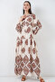 Women's Patterned Long Hijab Dress 2585 - Ecru Brown - 3
