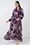 Women's Patterned Long Hijab Dress 2585 - Purple - 3