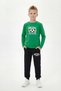 3-Piece Round Neck Sweatshirt Black Tracksuit with Print Detail 6-Piece Boys' Top and Bottom Set - 4