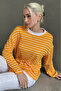 Mustard Crew Neck Striped Long Sleeve T-Shirt Mg2362 - 3