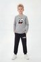 3-Piece Round Neck Sweatshirt Black Tracksuit with Print Detail 6-Piece Boys' Top and Bottom Set - 2