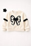 Girl's Black Sweatshirt and Pants Set with Ribbon Detail - 6