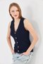 Women's Buttoned Ribbed Knit Vest Women's Vest Y241017 Navy Blue - 6