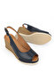 , Women's Genuine Leather Wedge Heel Sandals 161992Z500 Navy Blue - 4