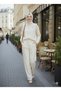 Women's Brooch Detailed Linen Fabric Oversize Shirt and Pants Two-Piece Set - 4