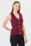 Women's Buttoned Ribbed Knit Vest Women's Vest Y241017 Claret Red - 6