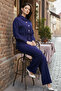 Women's Buttoned Double Hijab Set N7164 Navy Blue - 2