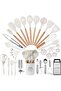 Kitchen Utensils Set, 34 Pcs Silicone Cooking Utensils Set, for Nonstick Cookware, 446℉Heat Resistance Silicone Spatulas Set, Wood Handle-Kitchen Gadgets Tools (White)