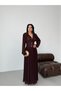 Brown Pleated Chiffon Dress with Gold Button Details - 2