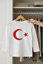 Turkish Flag Kids T-Shirt - White Unisex Cotton Long Sleeve Casual Basic Kids Flag T-Shirt