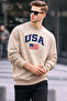 Men's Usa Printed Comfort Cream Sweatshirt - 2