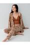 Women's 3-Piece Patterned Pajama & Homewear Set – Lace Bralette Bra, Pants and Robe, 50% Cotton