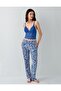 Women's 3-Piece Patterned Pajama & Homewear Set – Lace Bralette Bra, Pants and Robe, 50% Cotton - 3