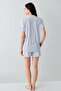 Women's Light Blue Striped Short-Sleeved Shorts Pajama Set – 100% Cotton, Buttoned Summer Loungewear - 4
