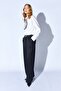 Women's Black Palazzo Pants Black Inner Belted Pleated Wool Effect Palazzo Pants - 3