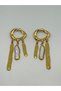 Special Asymmetrical Gold Dangle Earrings for Women with Pearl Detail