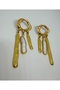 Special Asymmetrical Gold Dangle Earrings for Women with Pearl Detail - 2