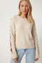 Pearl Detailed Cut Out Knitwear Sweater Lyy0137 Stone - 3