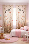 Children's Room Double Winged Background Curtain with Butterfly Flower Field Pattern