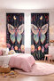 Children's Room Double Winged Background Curtain with Moon, Star and Night Butterfly Pattern - 2