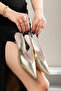 Gold Gold Short Heeled Women's Shoes Pointed Toe