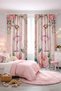 Girl's Room Double Winged Background Curtain with Ballerina Girl and Floral Pattern - 2