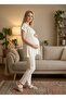 New Season Ecru Short Sleeve Summer Maternity and Postpartum Pajama Set with Easy Breastfeeding Feature - 3