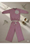 Pearl Stone Embellished Flower-Embellished Wide-Lettered 2-Thread Seasonal Top and Bottom Girls' Set - 2