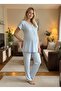 New Season Blue Short Sleeve Summer Maternity and Postpartum Pajama Set with Easy Breastfeeding Feature - 7