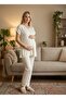 New Season Ecru Short Sleeve Summer Maternity and Postpartum Pajama Set with Easy Breastfeeding Feature - 8