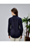 Navy Blue Cotton Satin Lycra Patterned Fabric Detailed Slim Fit Women's Shirt - 8