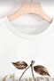 Gold Cherry Women's Oversize Front Printed Crew Neck Cotton T-Shirt Relaxed Fit - 3