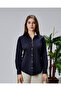 Navy Blue Cotton Satin Lycra Patterned Fabric Detailed Slim Fit Women's Shirt - 7
