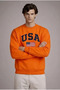 Men's America Print Loose Orange Sweatshirt - 2
