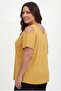 Women's Plus Size Off-The-Shoulder V-Neck Viscose Mustard T-Shirt – Front and Back V-Neck - 6