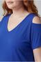 Women's Plus Size Off-The-Shoulder V-Neck Viscose Blue T-Shirt – Front and Back V-Neck - 4
