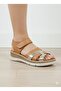 Inside and Outside, Genuine Leather Padding Sole, Tan Gold Detailed Women's Velcro Sandals - 6
