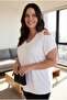 Women's Plus Size Off-The-Shoulder V-Neck Viscose White T-Shirt – Front and Back V-Neck - 2