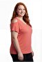 Women's Plus Size Off-The-Shoulder V-Neck Viscose Coral T-Shirt – Front and Back V-Neck - 3