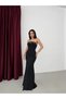 Black Chest Stone Embellished Strapless Evening Dress with String Tie - 2