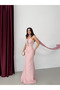 Powder Heart Collar Bow Detailed Fish Cut Evening Dress - 3