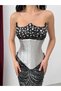Black Stone Embellished Sequined Detachable Corset Evening Dress - 4